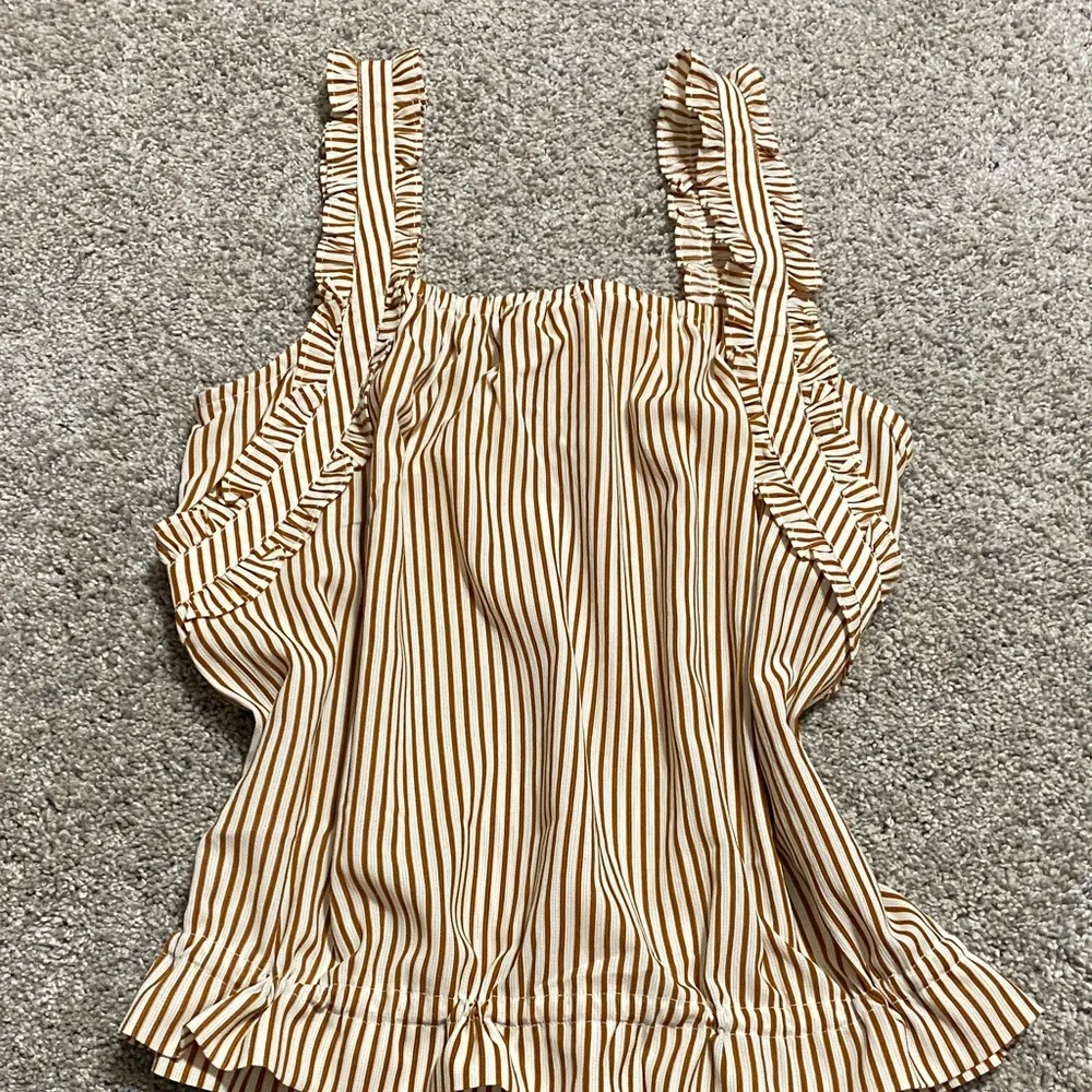 Brown Striped Ruffle Strap Top - Picture 4 of 5